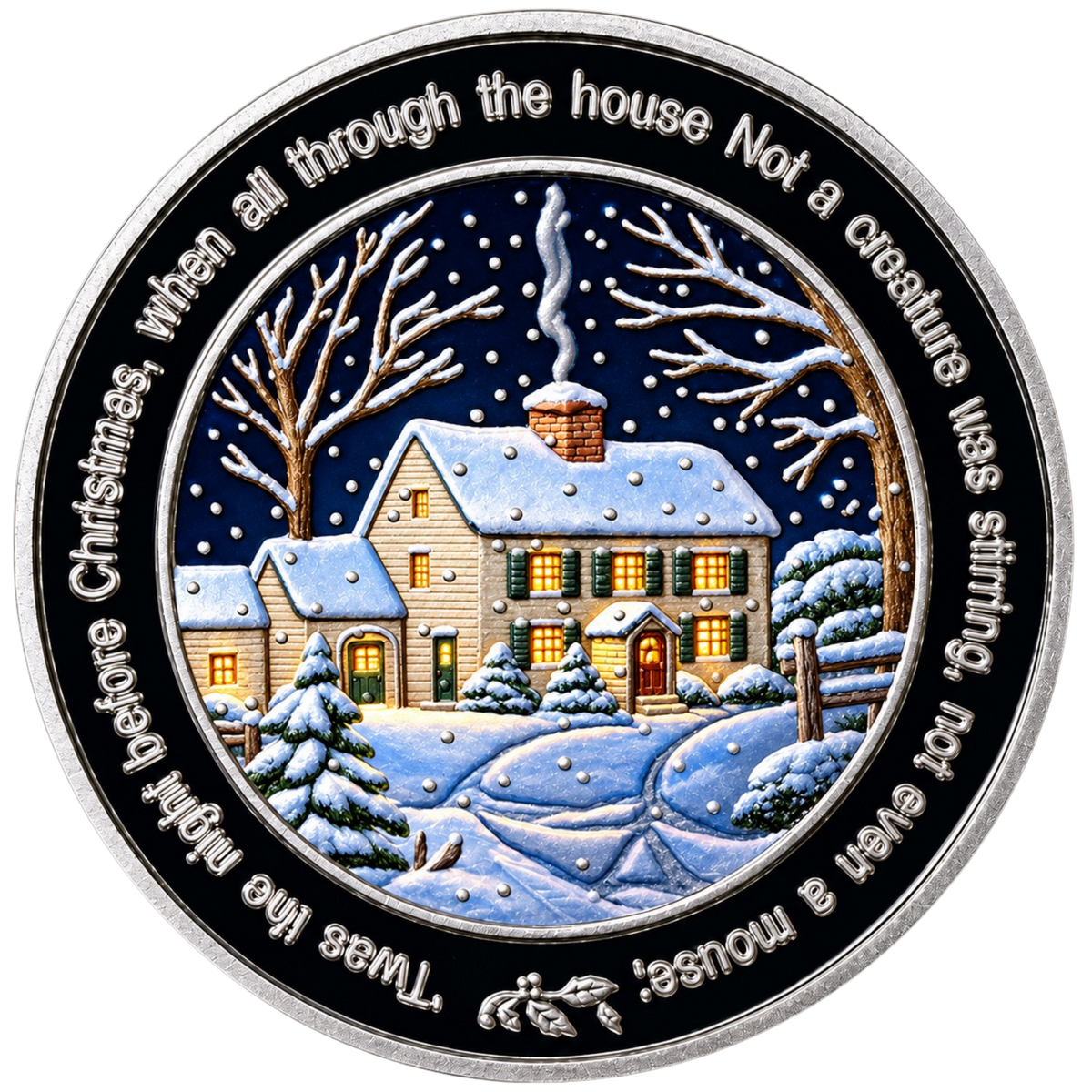 Colorized Twas The Night Before Christmas 1 oz Silver Round - .999 Fine