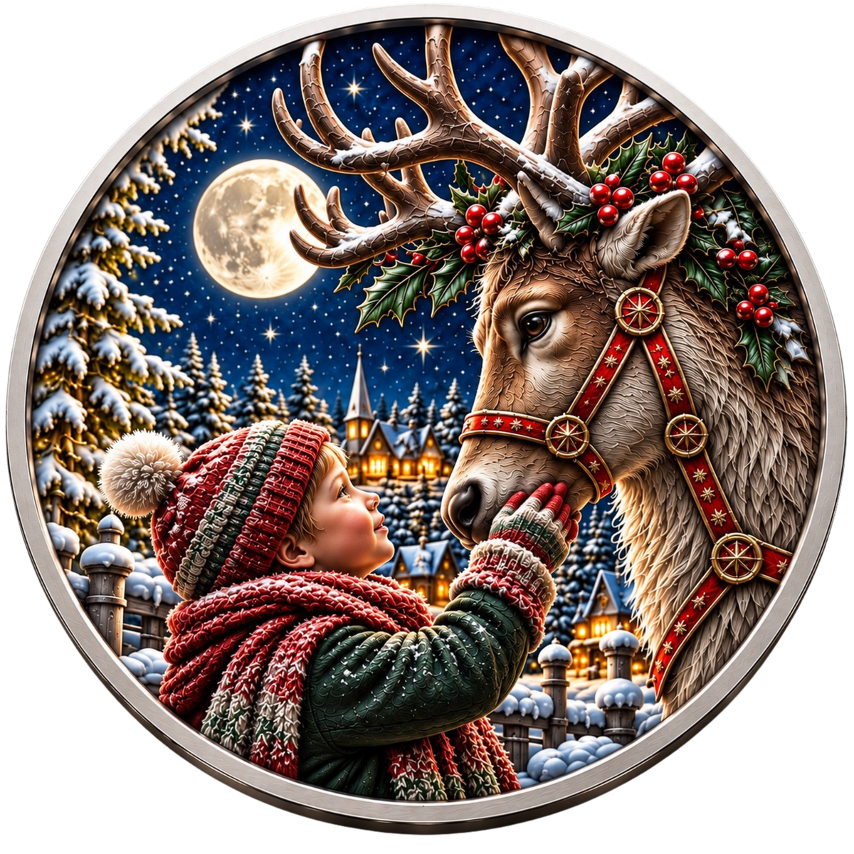 Colorized Christmas Reindeer 1 oz Silve Rounds - .999 Fine