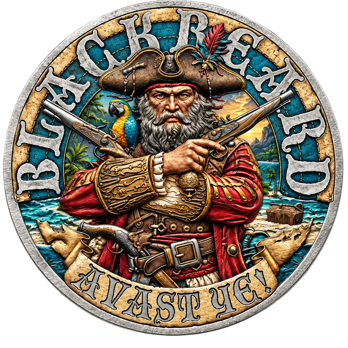 Colorized Blackbeard 1 oz Silver Round - .999 Fine Silver