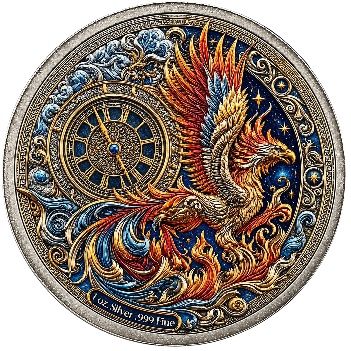 Colorized Clock Tower of Eldertide 1 oz Silver Round