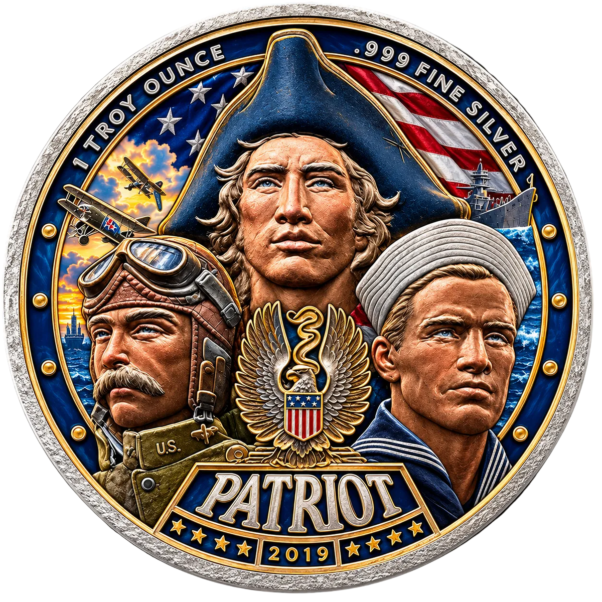 Colorized 2019 Patriot American Revolution 1 oz Silver Round - .999 Fine