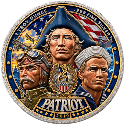 Colorized 2019 Patriot American Revolution 1 oz Silver Round - .999 Fine
