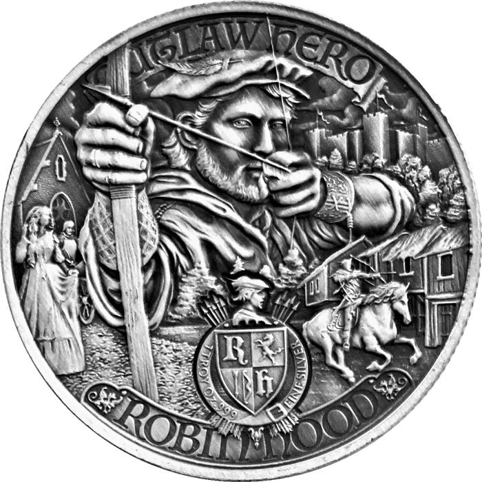 Robin Hood 1 oz Silver Coin - Niue $2 - Antique Finish